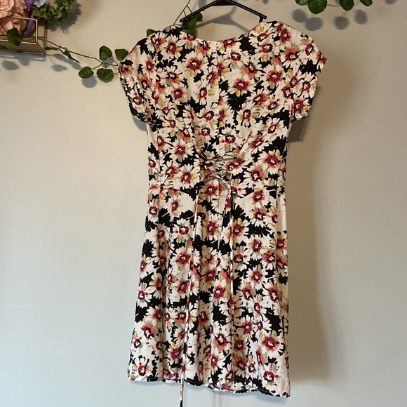Floral Mini Dress Button Up with Lace Up Back - Picture 5 of 5